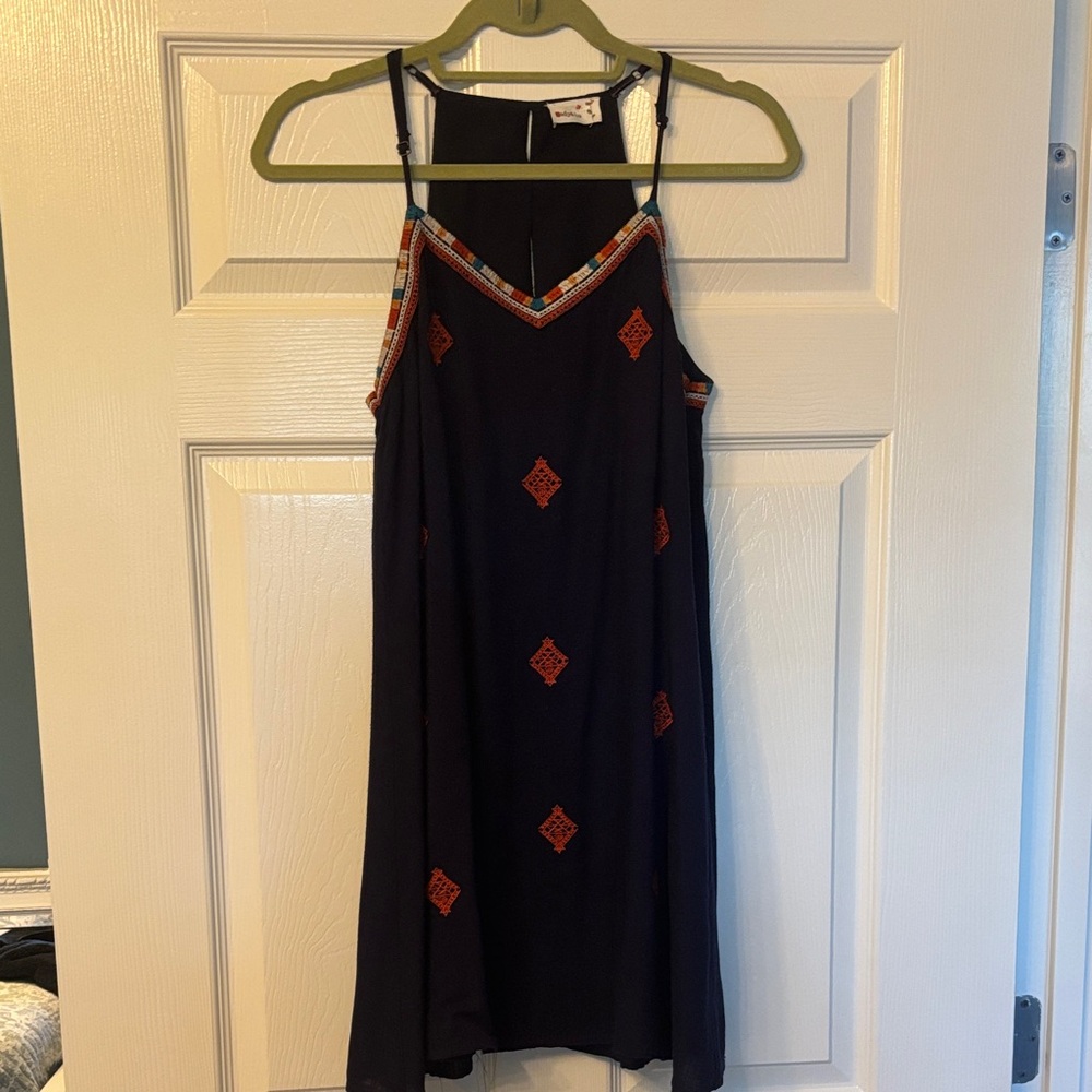 Chic Navy and Orange Patterned Mini Dress